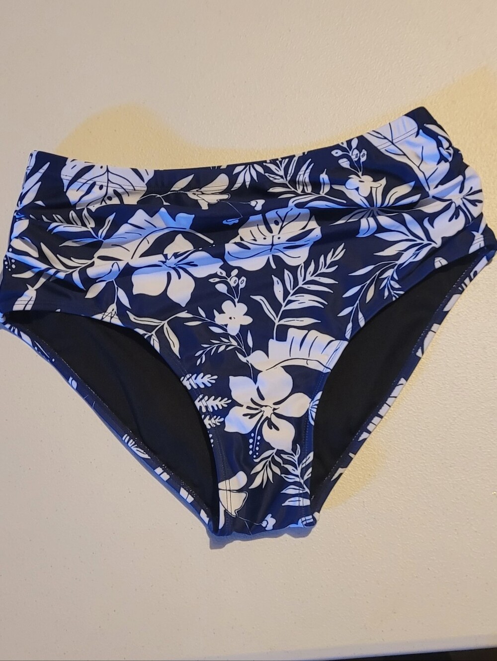 High-Waist Navy Floral Swim Bottoms, M